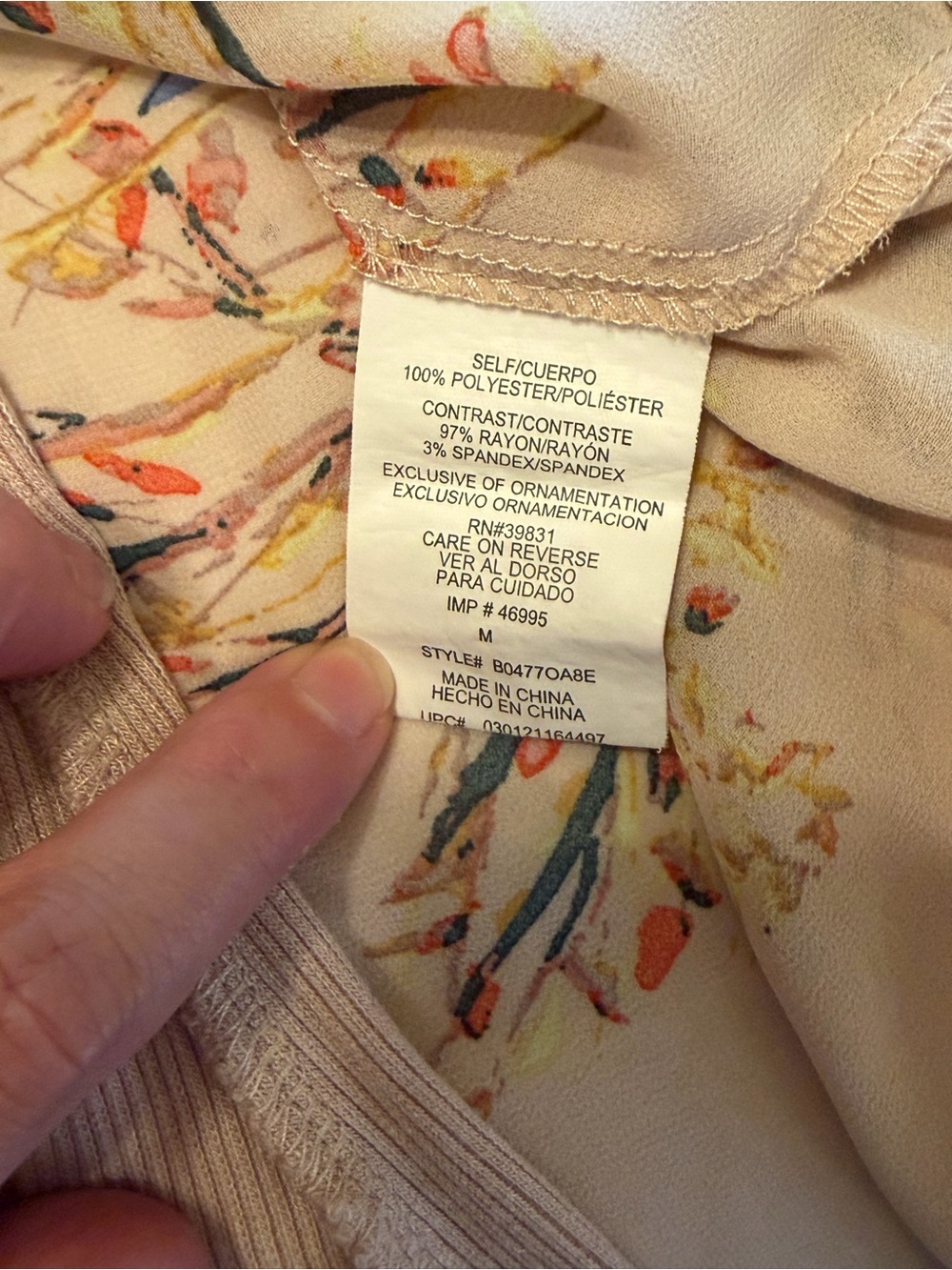 Democracy Pink/Peach Floral Bird Print Long Sleeve Two Piece Blouse Top Medium - Picture 10 of 14